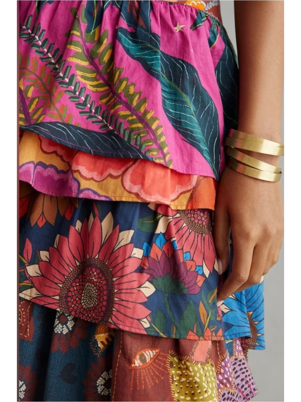 NWT FARM RIO Tiered Ruffle Tropical Floral Print Midi Skirt Sz. XL Resortwear - Picture 3 of 7